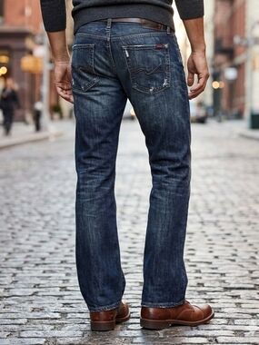 7 For All Mankind Men's Jeans Dark Blue Distressed Bootcut Sz 36